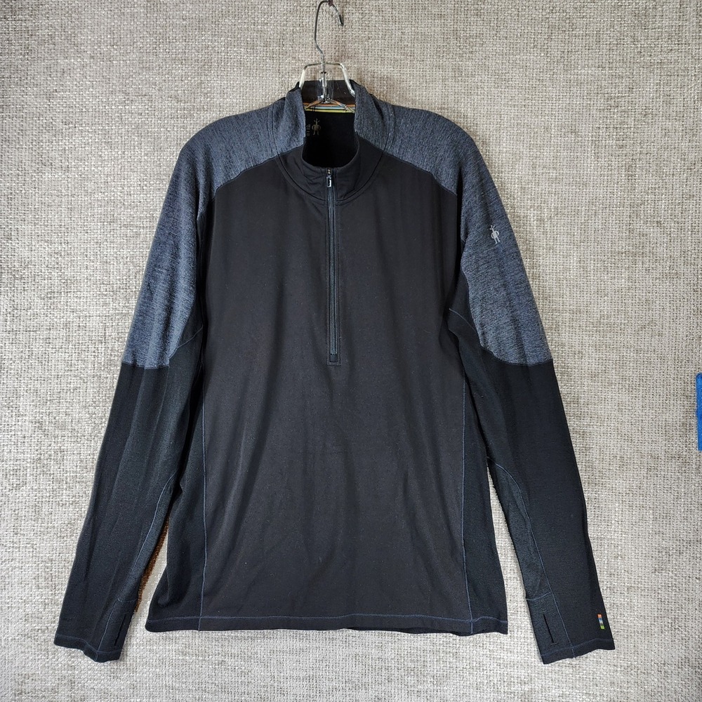 SmartWool 1/4 Zip Wool Blend Shirt Baselayer Mens XL Black Gray Long Sleeve